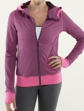 Lululemon  Bliss Break Hoodie Pink Purple Striped Jacket Sweater Full Zip Run